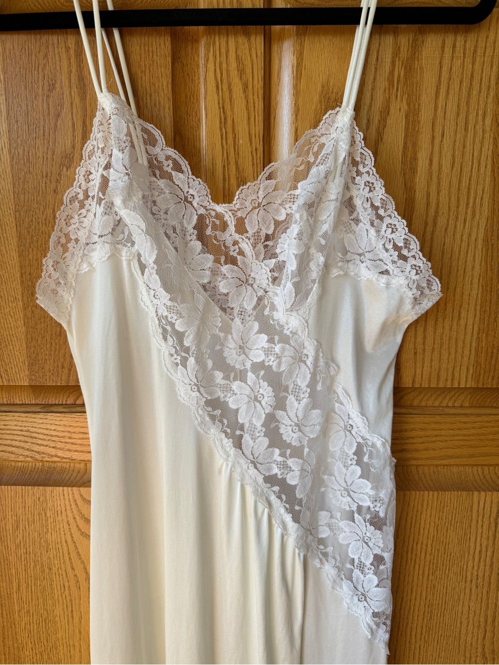 Vintage Ivory Lace Trim Nightgown Slip Dress Bias Cut Maxi - Picture 4 of 7